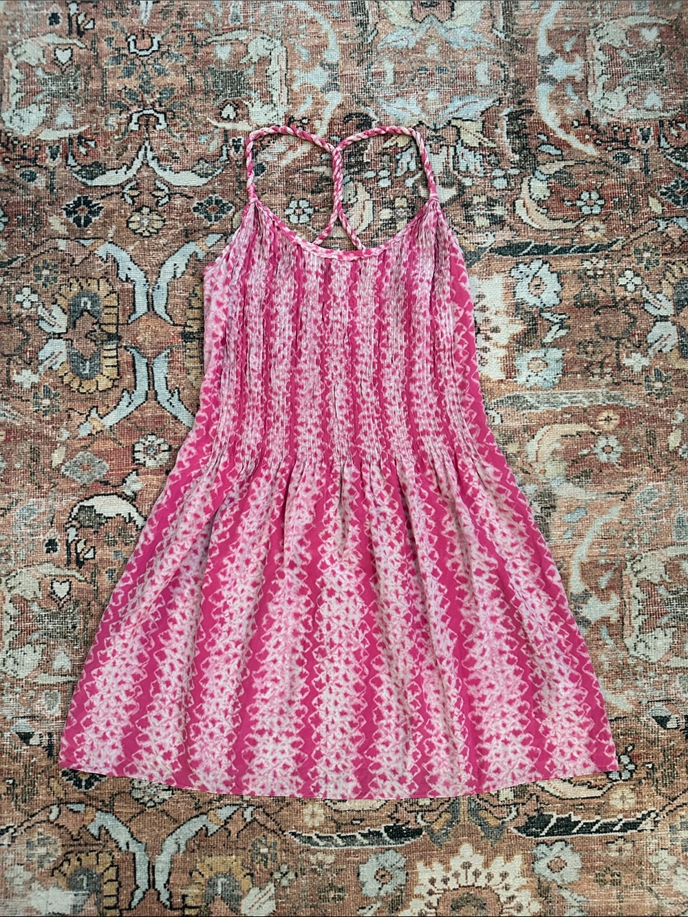 Banana Republic Women’s 100% Silk Tie Dye Pink Pleated Mini Dress Sz 6